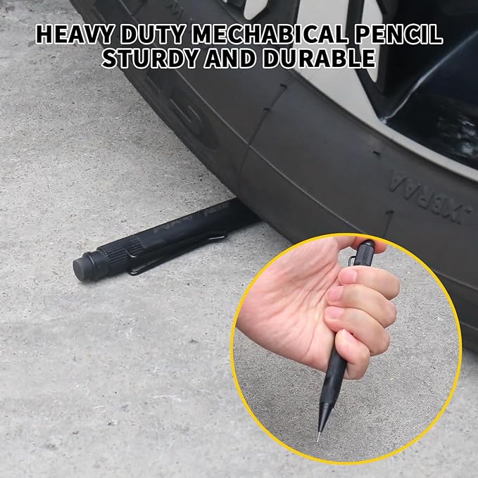 ASINNO 1.3 MM Mechanical Pencil, Weatherproof 2B Dark Lead, Heavy Duty Mechanical Pencil Woodworking Pencils with 20 Lead Refills and 4 Erasers, for Outdoor Marking Drafting Drawing Sketching-DeskLoop Office