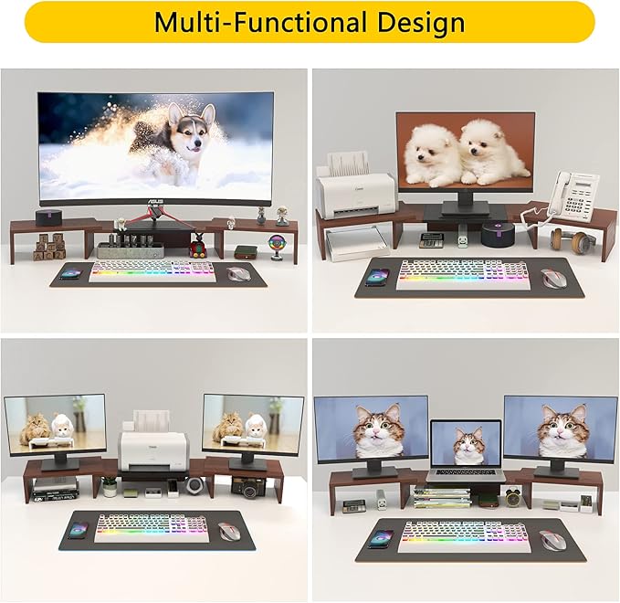 WESTREE Triple Monitor Stand Riser - Extra Long, Adjustable Length & Angle, 3 Shelf Desktop Storage for 1-3 Monitors-DeskLoop Office