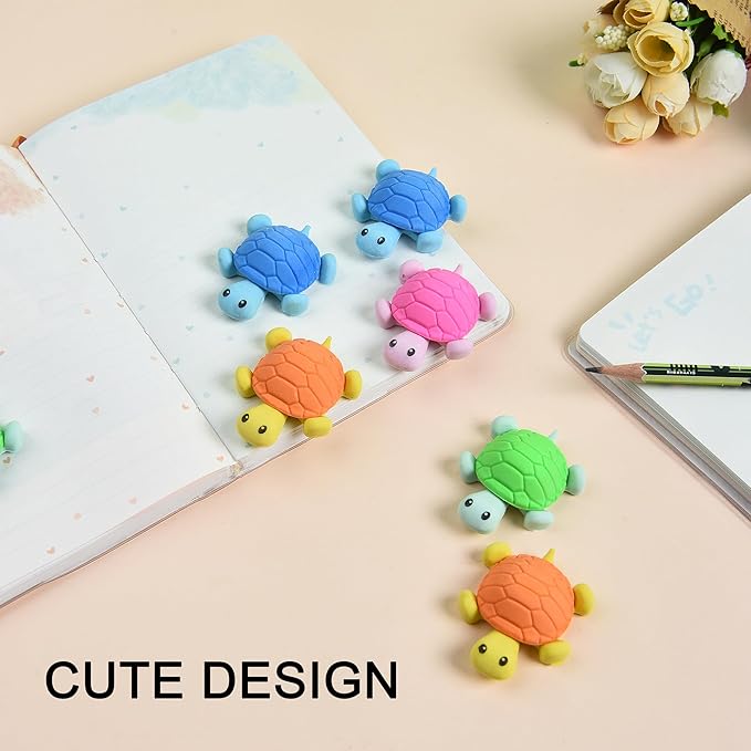 16 Pcs Cute Turtle Pencil Erasers for Kids, Novelty Rubber Turtle Desk Pet Erasers for Classroom Favors Party Supplies-DeskLoop Office
