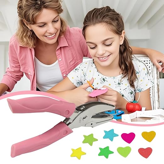 Handheld Hole Paper Punch Kit, Heart and Star Hole Punch, 1/4 Inch Metal Single Hole Puncher with Soft Grip Handle for DIY Craft, Scrapbooking, Tags, Paper Projects-DeskLoop Office