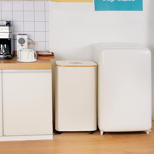 Recycling Bin for Kitchen, Indoor Home Recycle Bins with Wheel, 29 Gallons Large Recycling bin with 2 Removeable Reusable Inner Bags, for Bottles Cans Glass Plastice Cartons(Beige)-DeskLoop Office