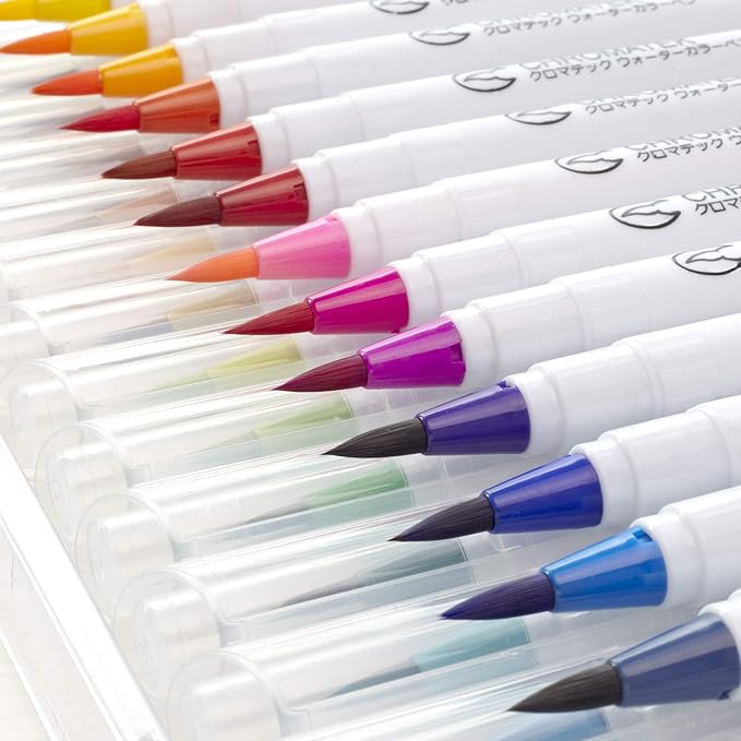 CHROMATEK 30 Watercolor Brush Pens - 15 Page Tutorial Pad and Online Video Series - Real Brush Tip, Vivid, Blendable - Professional Artist Quality - 27 Colors - 3 Aquapens-DeskLoop Office