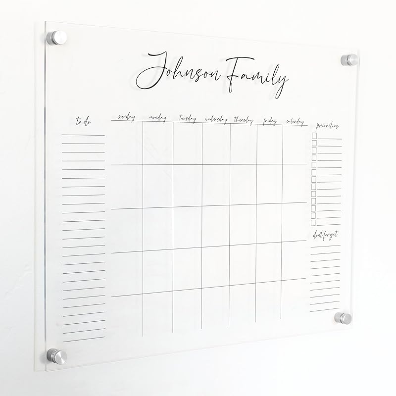 Personalized Clear Acrylic Calendar for Wall, Calendar Whiteboard for Wall, Dry Erase Wall Calendar, Wall Calendar Organizer System for Home (Cursive, Black, 23"W x18.5"H)-DeskLoop Office