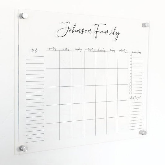 Personalized Clear Acrylic Calendar for Wall, Calendar Whiteboard for Wall, Dry Erase Wall Calendar, Wall Calendar Organizer System for Home (Cursive, Black, 23"W x18.5"H)-DeskLoop Office