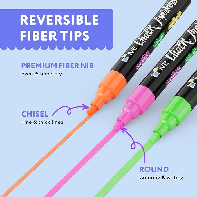 TFIVE Chalk Markers - 8 Color Chalk Pens and 24 Labels - Dry & Wet Erase, Reversible Tip, for Chalkboards, Signs, Windows, Blackboard, Glass, Mirrors, Liquid Chalk-DeskLoop Office