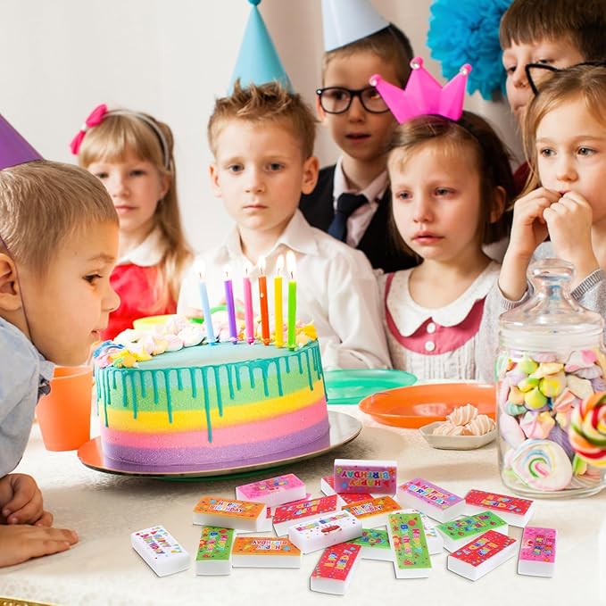 100 Pcs Happy Birthday Erasers Bulk Mini Erasers for Classroom Fun Assortment Birthday Gifts for Back to School Teacher Reward Party Supplies, 8 Styles, 1.6 Inch-DeskLoop Office
