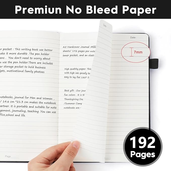 A5 Lined Journal Notebooks for Work, 192 Pages, Medium 5.7 x 8.3inch, College Ruled, Vegan Leather Hardcover Journals for Women Men,3 Pack-DeskLoop Office