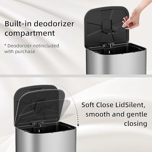 KUK 5.3 Gallon Kitchen Trash Can with Lid, Heavy Duty Hands-Free Stainless Steel Commercial Step Trash Bin with Removable Inner Bucket, Pedal Rubbish Bin for Home Office and Kitchen, 20L/5.3Gal-DeskLoop Office