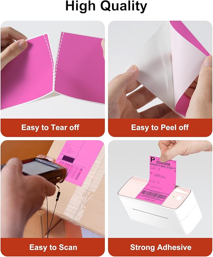 Phomemo 4x6 Thermal Label Printer Paper - 500 PCS Rose 4"x6" Fan-Fold Shipping Supplies Labels - Water/Oilproof Label Stickers - Permanent Adhesive Mailing Labels Paper for Thermal Printer-DeskLoop Office