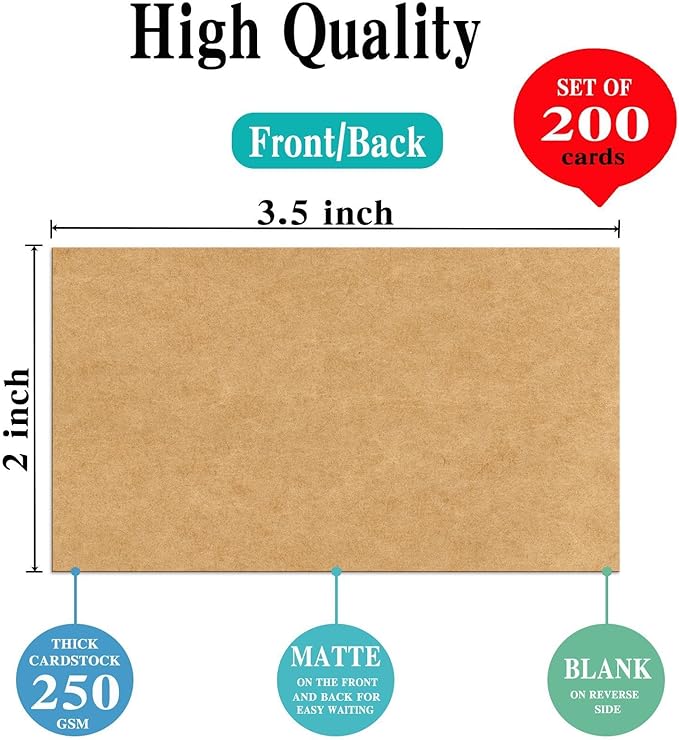 2x3.5 Blank Kraft Cardstock Paper Set of 200 - Small Plain Tan Cards for Printer, Create Business Cards, Thank You Packaging Insert, Gift Favor Tag, Paper Craft, DIY Card Making Stamp, Write, Draw-DeskLoop Office