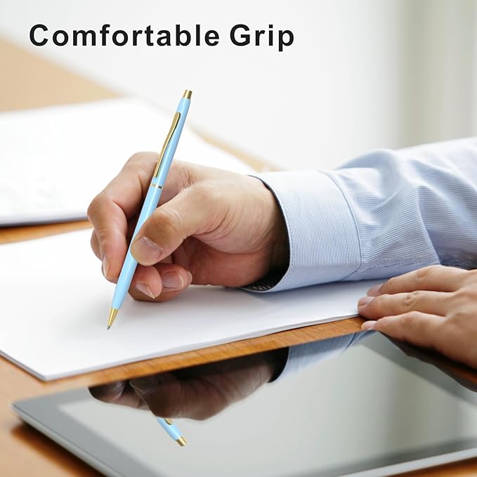 Cambond Ballpoint Pens Blue Pens - Fancy Pens Black Ink 1.0 mm Medium Metal Pen Retractable Smooth Writing for Men Women Police Uniform Office Business, 10 Pack (Blue)-DeskLoop Office