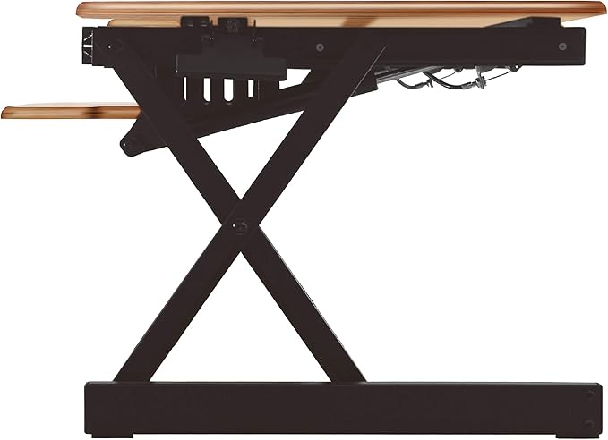 Rocelco 32" Height Adjustable Standing Desk Converter BUNDLE - Sit Stand Computer Workstation Riser with Anti Fatigue Mat - Dual Monitor Retractable Keyboard Tray - Teak Wood Grain (R EADRT-MAFM)-DeskLoop Office