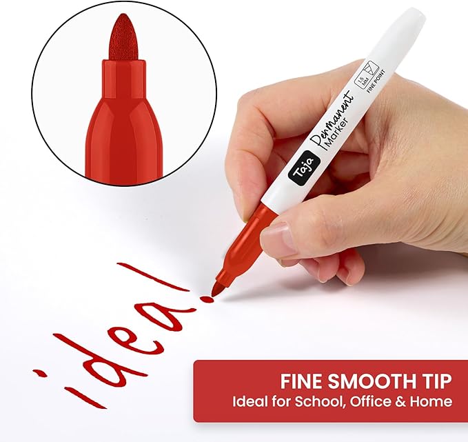 Permanent Markers Fine Tip, 30 Pack Red Quick-Drying and Fade-Resistant Permanent Markers Bulk Set for Writing and Drawing on Wood, Plastic, Metal, Glass, Stone, Ideal for Office School Supplies-DeskLoop Office