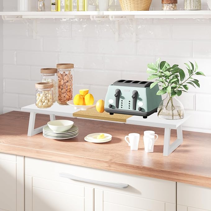 TEAMIX Dual Monitor Riser with Metal Leg, 31.5 inch Long Monitor Stand Riser Wide TV Stand Riser White Monitor Stand for 2 Monitors Wood & Steel Desktop Riser for Home Office Desk Organization-DeskLoop Office