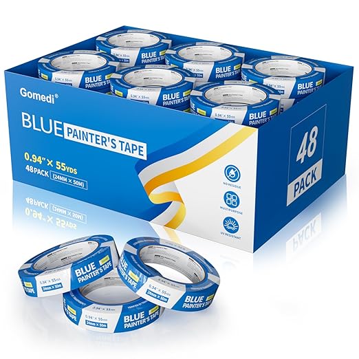 48 Rolls Blue Painters Tape Bulk 1 Inch, Paint Tape 0.94In× 55 Yards, Upgrade Masking Painter's Tape for Walls Painting Car Crafts Home UV Resistant, Total 2640 Yards-DeskLoop Office