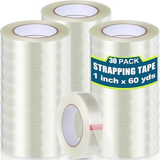Treela 30 Rolls Filament Strapping Tape 5.5 Mil Transparent Reinforced Fiberglass Heavy Duty Packing Shipping Tape for Sealing Binding Fixing (1 Inch X 60 Yards)-DeskLoop Office