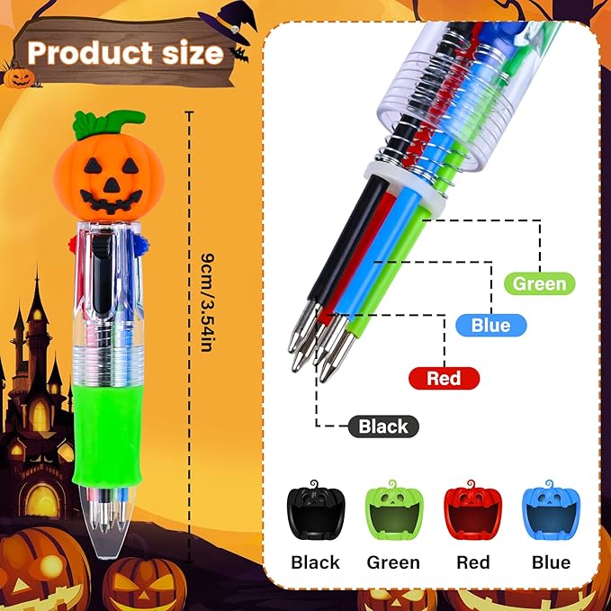 LiYiQ 50 Pcs Halloween Colorful Multicolor Pen in One Cartoon Cute Fun 4-in-1 Cute Pens Bulk Kawaii Pumpkin Ghost Bat Shape Cool Ballpoint Pens for Kids Fun Gifts-DeskLoop Office