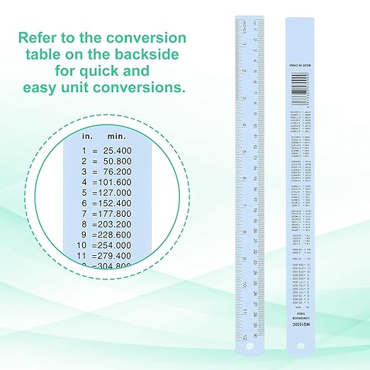 PATIKIL 30cm/12 Metal Ruler, 2 Pack Aluminum Alloy Rulers with Centimeters, Millimeters, Inches and Conversion Table Straight Edge Ruler for Writing Machinist Drafting, Blue-DeskLoop Office