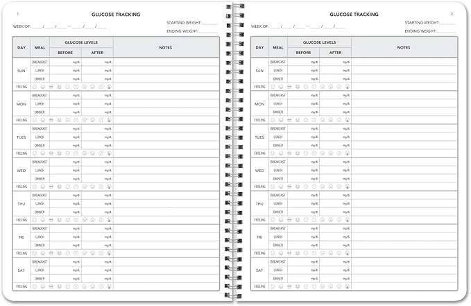 BookFactory Glucose Log Book/Glucose Monitoring Logbook/Personal Medical Tracking Notebook - 104 Pages, 8.5” x 11”, Wire-O (LOG-104-7CW-PP(Glucose-Log))-DeskLoop Office