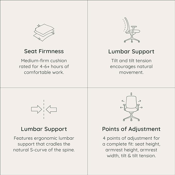 Branch Daily Chair - Vegan Leather Office Chair with Swivel, Lumbar Rest, and Adjustable Armrests - Comfortable Seating for Improved Posture and Productivity - Limestone-DeskLoop Office