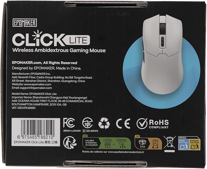 EPOMAKER Click Lite Wireless Gaming Mouse, 800 to 12,000 DPI Adjustable, PAW3311 Sensor, 500mAh, 59g, 2.4G/BT/USB-C Rechargeable Wireless Mouse with 5 Programmable Buttons for PC/Mac/Linux (White)-DeskLoop Office