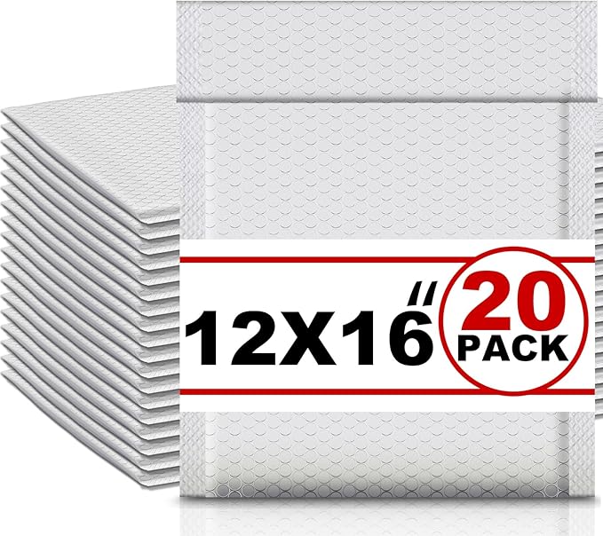 Ireer 20 Pack Large Bubble Mailers 12 x 16" Poly Padded Envelopes Cushioned Mailing Envelopes Bubble Padded Mailers Self Adhesive Waterproof Shipping Bags for Business Christmas Party Gift Packaging-DeskLoop Office