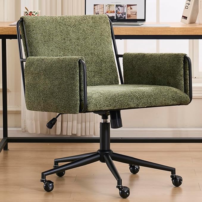 Kidol & Shellder Office Desk Chair Set of 4 with Arm, Swivel Adjustable Height with Wheels Comfortable Wide Seat for Home Office, Bedroom, Makeup Room, Green-DeskLoop Office