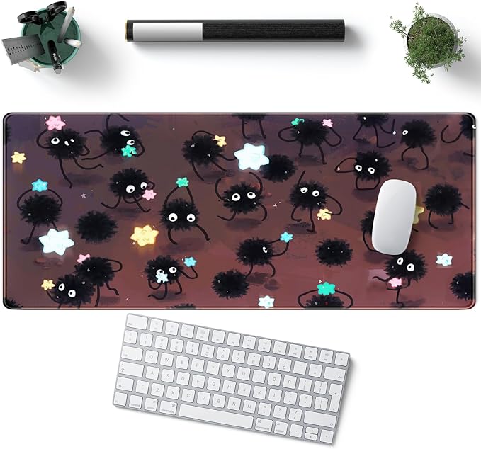 Desk Pad Anime Black Pom Poms Gaming Mouse Pad Large Star Designs Desk Office Decor Exclusive Beautiful Girls Mouse Pad for Women Desktop with Stitched Edges Non-Slip Computer Mat 31.5x11.8In-DeskLoop Office