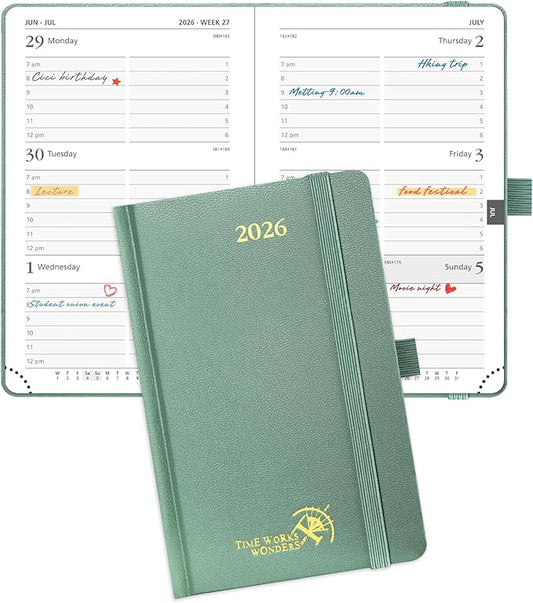 POPRUN 2026 Planner (Pocket Size 4''x 6.25'' Hardcover) - Small Calendar for Purse with Hourly Schedule & Vertical Weekly Layout, Monthly Calendars, 100 GSM - Midnight Green-DeskLoop Office
