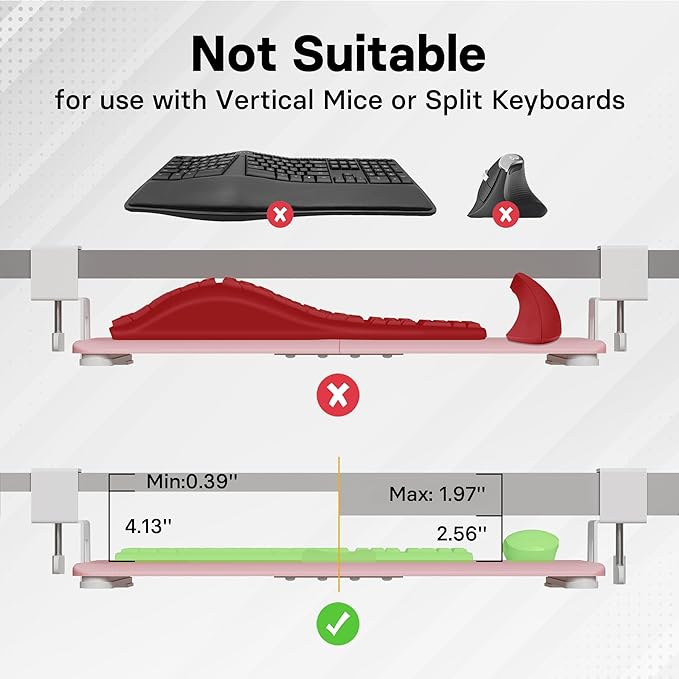 BONTEC KMT01-PJ Under Desk Keyboard Tray, Pull-Out Keyboard & Mouse Platform with C-Clamp, 20 x 11.8 in Space-Saving Ergonomic Slide-Out Drawer, Pink-DeskLoop Office