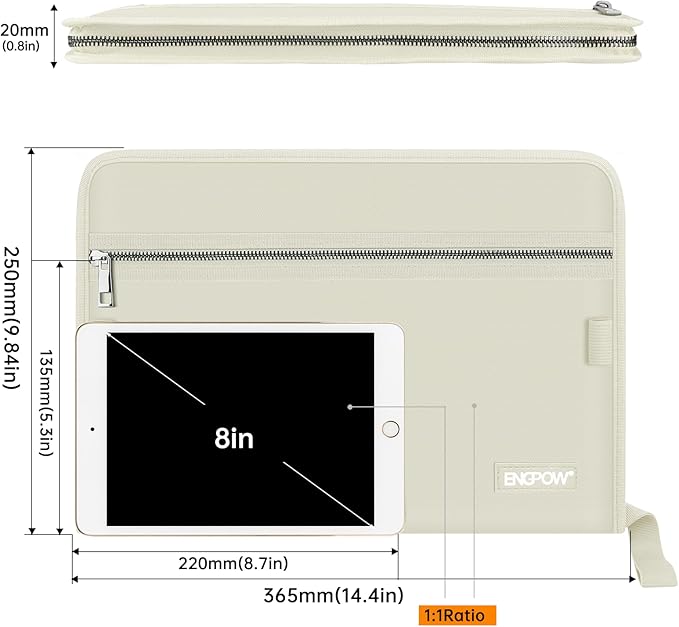 ENGPOW Accordion File Organizer,Fireproof 13 Pockets Expanding File Folder,Document Organizer Folder with Zipper&Labels,Portable Home Travel Safe Storage for Letter A4 Files and More,Beige
