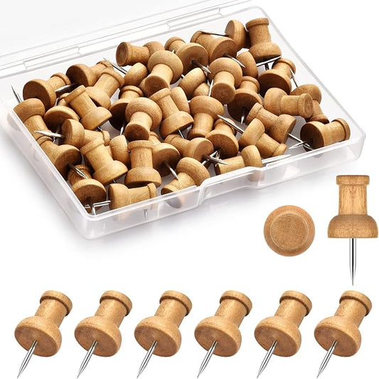 40Pcs Wood Push Pins, Thumb Tacks for Decorative, Wooden Pins and Tacks, Cork Board Thumbtacks, Cute Thumbtack for Wall and Bulletin Board, Map Pins-DeskLoop Office