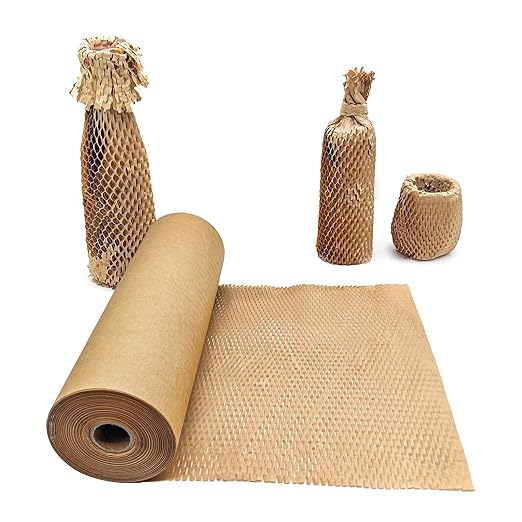 Honeycomb Packing Paper, 12" x 55' Honeycomb Cushioning Wrap Roll for Moving Shipping Packaging Gifts, Recyclable Honeycomb Paper Moving Supplies Bubble Paper Wrapping Protective Roll Khaki-DeskLoop Office