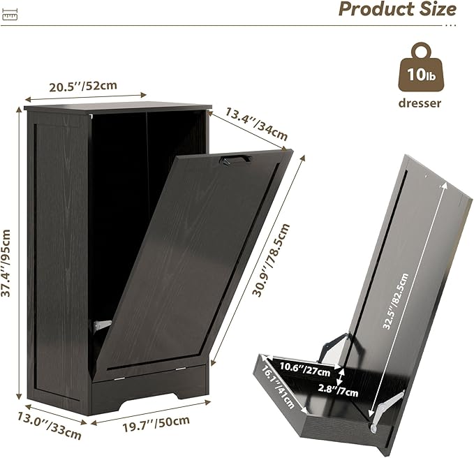 Tilt Out Kitchen Trash Can Cabinet, Pet Proof Wooden Kitchen Garbage Can with Lid, Hidden Laundry Basket Organizer, 10 Gallon Free Standing Bathroom Laundry Hamper Cabinet, Black-DeskLoop Office