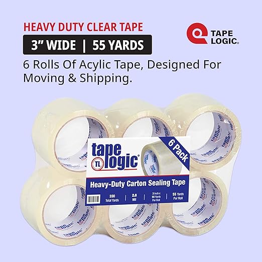 TAPE LOGIC Heavy Duty Packing Tape 3 Inch x 55 Yds, 2.0 Mil - 6 Rolls | Acrylic Clear Packaging Tape for Shipping Boxes, Moving, Home or Office Use-DeskLoop Office