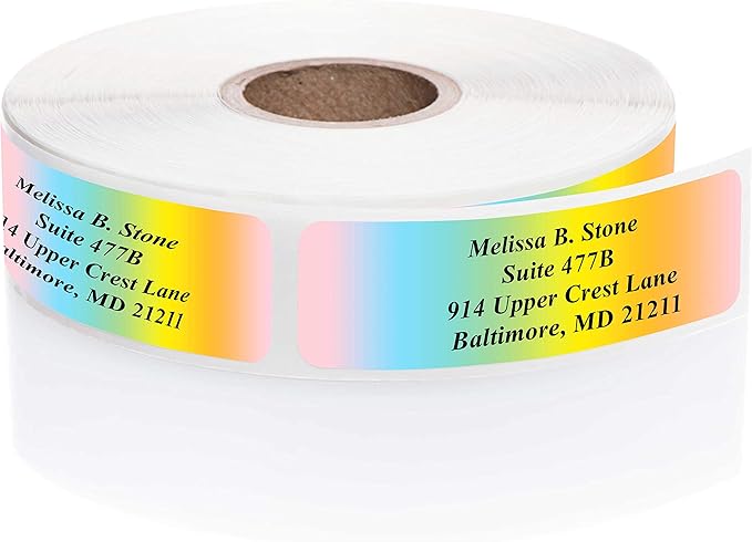 Cascading Rainbow Personalized Return Address Labels Without Dispenser - Roll of 500 Custom Stickers-DeskLoop Office