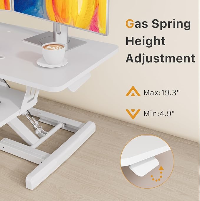 JOY worker Standing Desk Converter, 35" Wide Height Adjustable Sit Stand Up Desk Riser with Keyboard Tray, Desktop Workstation Riser for Home Office Computer Laptop, Particle Board, White-DeskLoop Office