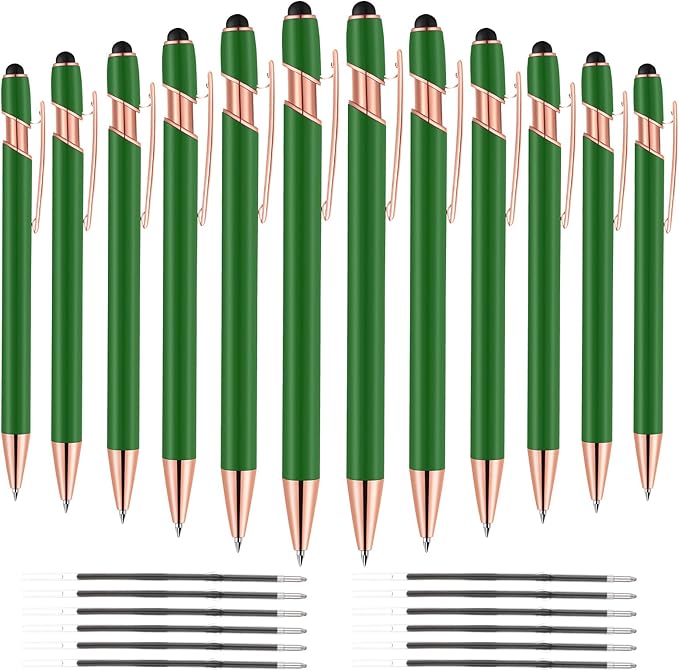 12 PCS 2 in 1 Stylus Ballpoint Pen with Stylus Tip, 1.0 mm Black Ink Metal Pen Stylus Pen for Touch Screens (Light Green)-DeskLoop Office