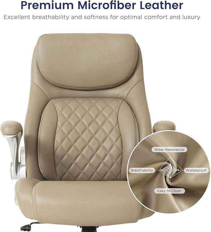 Nouhaus Ergonomic Office Chair Premium Microfiber Leather Adjustable Lumbar Support & Armrests, High Back Comfy Desk Gaming Chairs Executive Computer Swivel Chair Tilt Function(Posture,Taupe)-DeskLoop Office