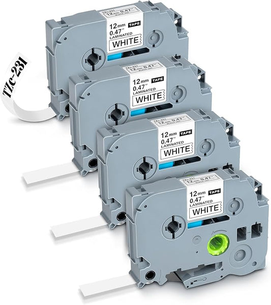 Label Maker Tape 12mm 0.47 White Replacement Brother Label Maker Tape, P-Touch Label Tape, Compatible with Brother PT-D210 H110 D220 D410 D600, 4-Pack-DeskLoop Office