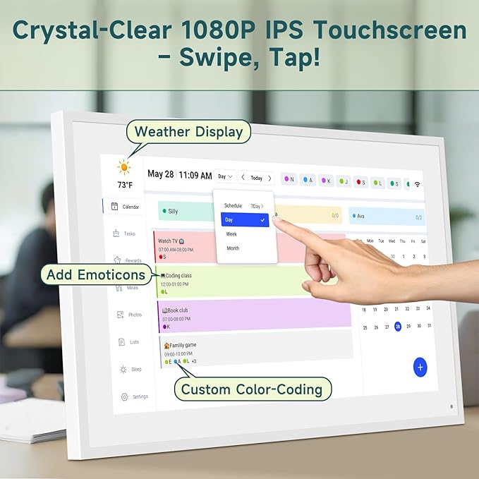 21.5 Inch Smart Digital Calendar β Electronic Chore Chart & Planner with 1920x1080P IPS Touchscreen, Weekly/Monthly Family Organizer for Wall or Desk, White 2025 New Version-DeskLoop Office