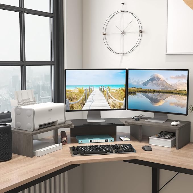 WESTREE Triple Dual Monitor Stand Riser, 56" Extra Long Monitor Stand for 1~2~3 Monitors, Monitor Stand with Length and Angle Adjustable, 3 Shelf Desktop Organizer Riser for Monitor Computer Laptop-DeskLoop Office