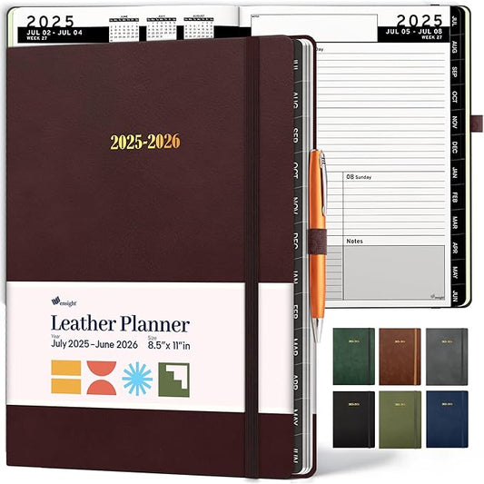 Ensight 2025-2026 HARDCOVER Leather Planner Weekly & Monthly - 8.5x11 Inches - Academic Planner Business Personal or Student - Pen Holder, Thick Paper, July 2025 - June 2026 (Red)-DeskLoop Office
