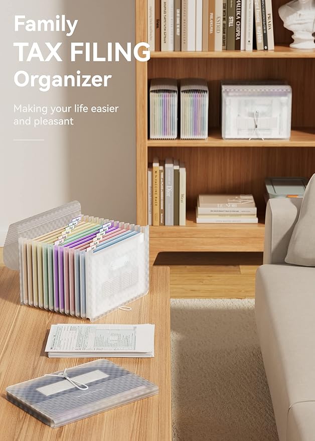 ABC life 12 Pockets Accordion File Organizer Expanding File Folders, Portable Monthly Bill Receipt Document Organizer, Expandable Accordian Filing Folder Letter A4 Size, Colored Tabs (Blue)-DeskLoop Office