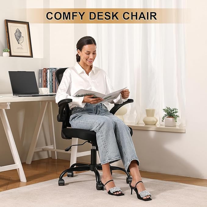 Office Chair, Ergonomic Desk Chairs 330LBS Capacity High Back Mesh Computer Chair with Flip-up Armrests, Comfy Work Chair with Adjustable Lumbar Support, Rolling Chair-DeskLoop Office