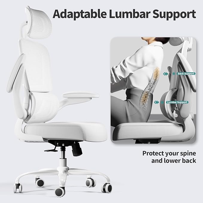 TRALT Office Chair Ergonomic Desk Chair, 330 LBS Home Mesh Office Desk Chairs with Wheels, Comfortable Gaming Chair, High Back Office Chair for Long Hours (White)-DeskLoop Office