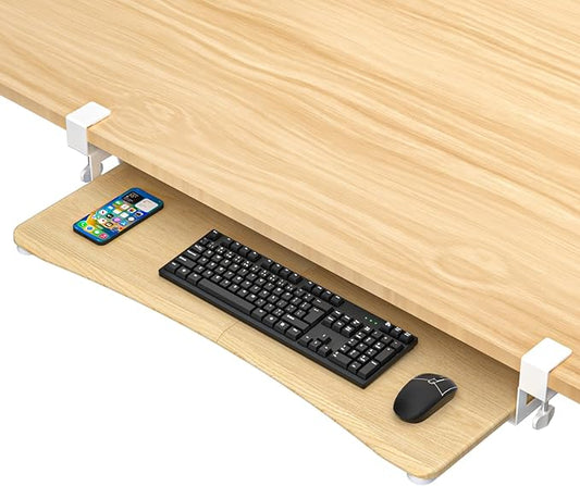suptek Large Keyboard Tray Under Desk Pull Out with C Clamp Mount, Keyboard & Mouse Tray, 34 (38 Including Clamps) x 11.8 inch Slide-Out Platform Computer Drawer for Typing, Light Wood, DSF1LQM-DeskLoop Office
