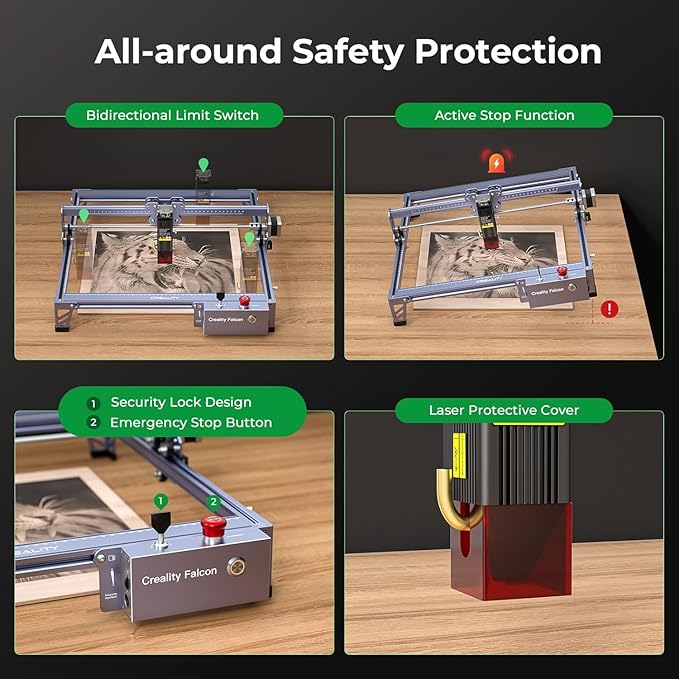 CREALITY FALCON 10w Laser Engraver with Air Assist, Laser Engraving Machine with Rotary Roller, 72W High Precision Laser Cutter and Engraver for Wood, Metal, Acrylic, Cylindrical Objects, Tumblers-DeskLoop Office