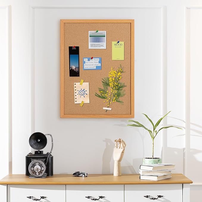 Board2by Cork Board Bulletin Board 18" x 24", Wood Framed Corkboards for Wall Decor, Hanging Office Message Board, Large Wall Mounted Notice Pin Board with 15 Push Pins for School, Home & Office-DeskLoop Office