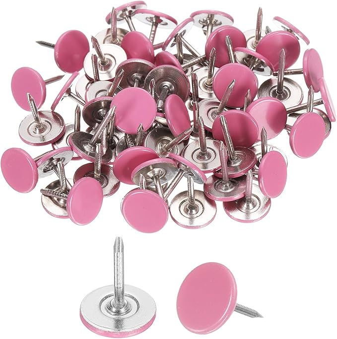 uxcell 150Pcs Upholstery Tacks, 11mmx13mm Flat Head Thumb Tack Decorative Furniture Nails Push Pins for Furniture Sofa Headboards, Pink-DeskLoop Office
